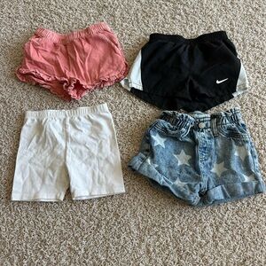 Nike Black Athletic Shorts + 3 Casual Girls Shorts - Pink, White, Denim Stars